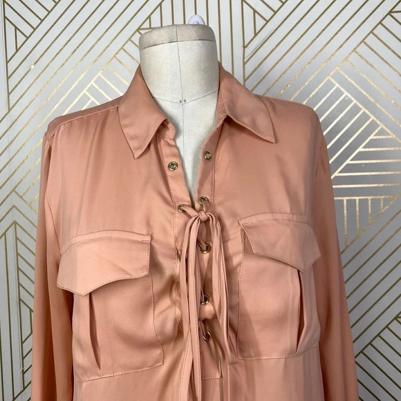 L’ACADEMIE Camel Safari Lace-Up‎ Long Sleeve Blouse - Picture 4 of 11